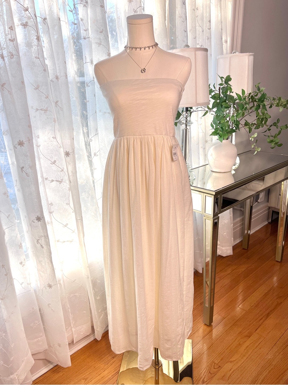 LOFT Strapless Cream Cotton Maxi Dress
